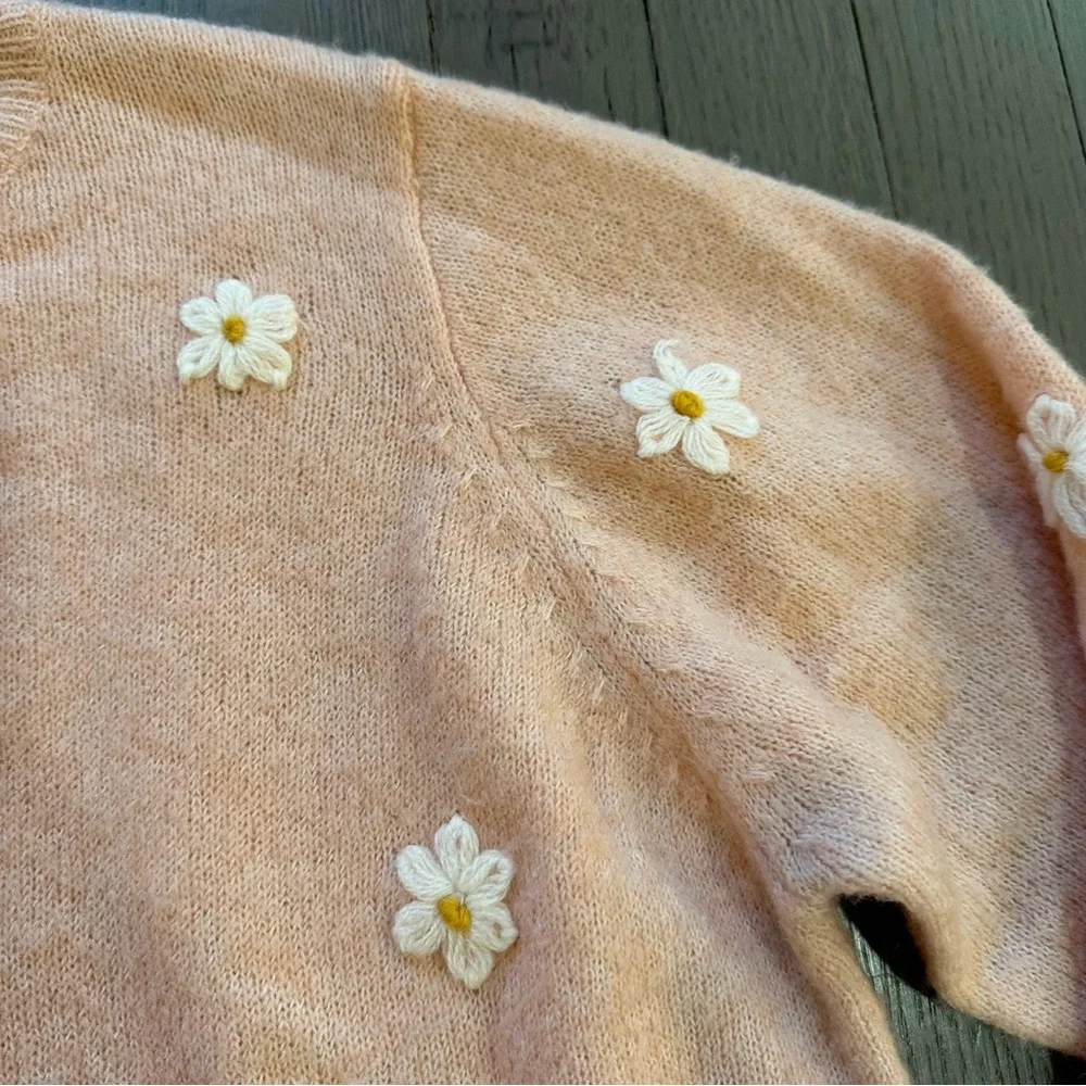 Lush Pink Daisy Embroidered Crewneck Sweater - Picture 8 of 10